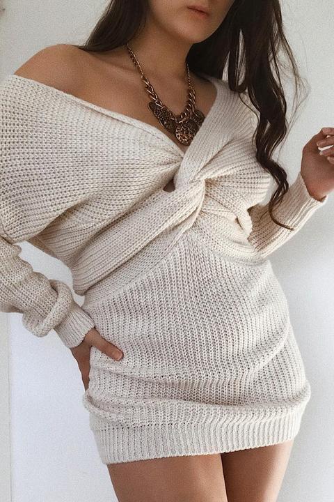 Nude Knot Front Jumper Dress - Hydee