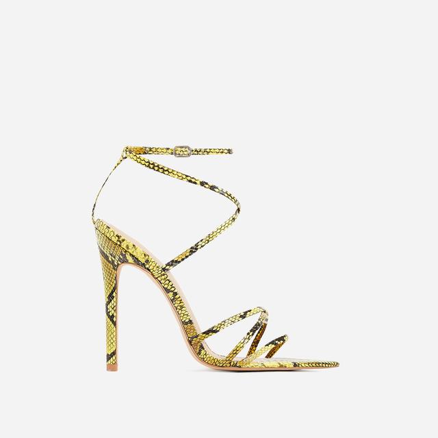 yellow snake print heels