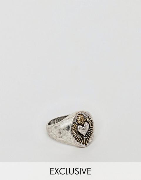 Reclaimed Vintage Inspired - Anello Chevalier Argento Brunito Con Cuore - In Esclusiva Per Asos - Argento