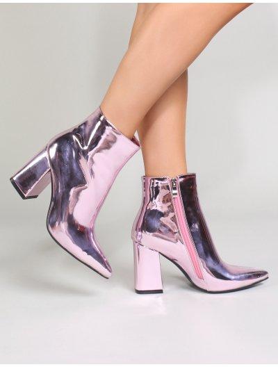 Empire Pointed Toe Ankle Boots In Pink Metallic