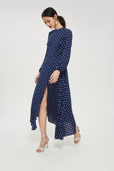 Polka Dot Print Open Back Maxi Dress