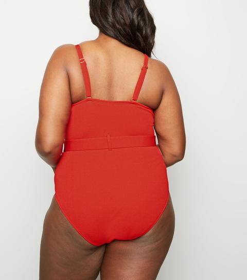 red belted swimsuit