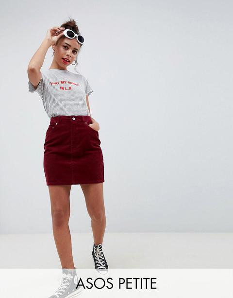 Asos Design Petite - Gonna In Tessuto A Coste Mora - Rosso