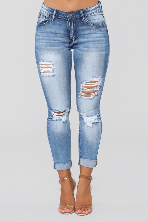 Been Through It All Distressed Jeans - Medium Blue Wash