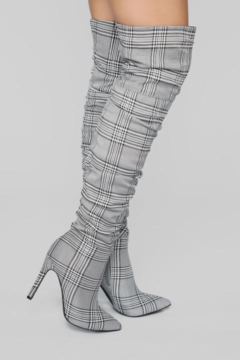 Taller Than You Heeled Boots - Plaid
