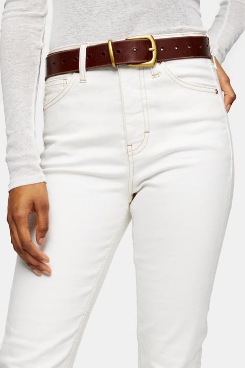 Womens Brown Leather Belt With Holes - Brown, Brown