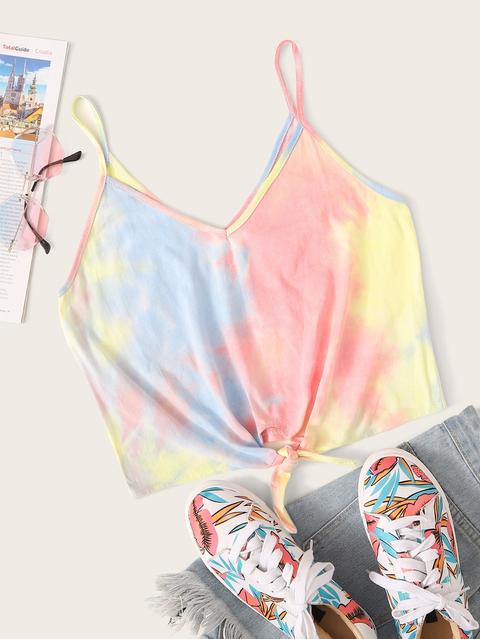 Top Tie Dye Con Bretelle Sottili E Nodo Frontale