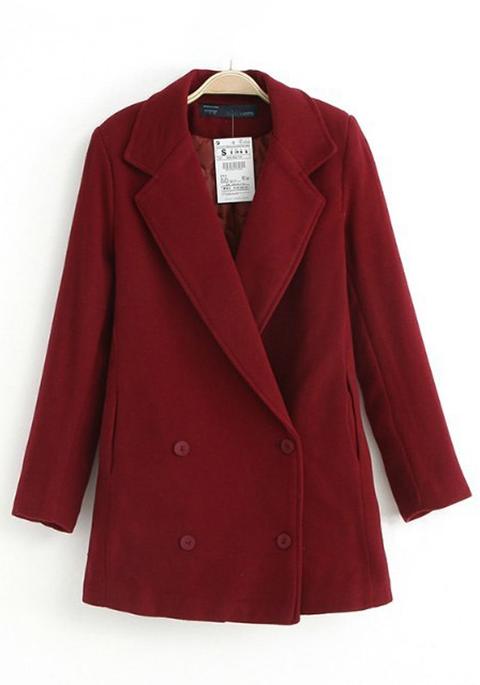 Cappotto Puro Bottoni In Lana Vino Rosso