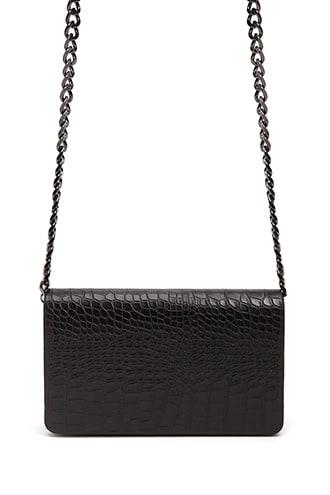 Forever 21 Faux Croc Leather Crossbody Black