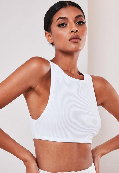 White Rib Bandage Crop Top, White