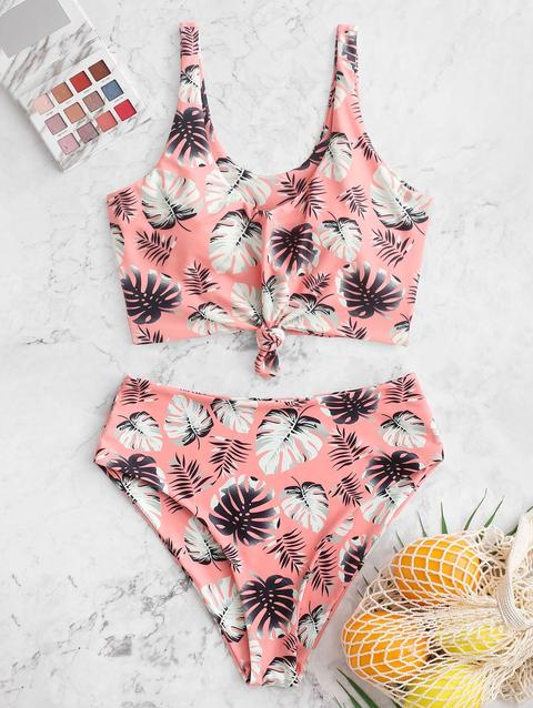 Costume Da Bagno Tankini Zaful Con Foglia Di Palma Tropicale Light Salmon