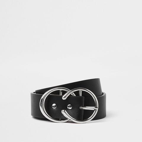 Black Silver Tone Horseshoe Double Ring Belt