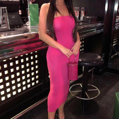 Fuchsia Bandeau Bodycon Midi Dress