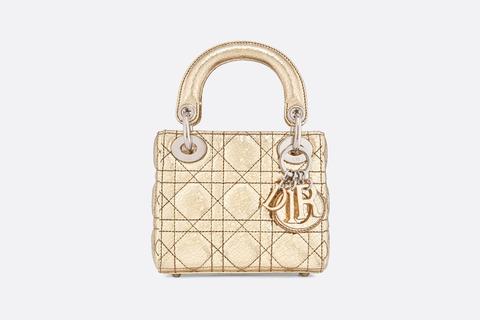 Borsa Nano "lady Dior" Dorata In Pelle Metallizzata