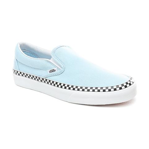 blue vans slip ons with checkered foxing
