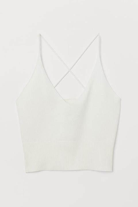 H & M - Top En Punto Fino - Blanco