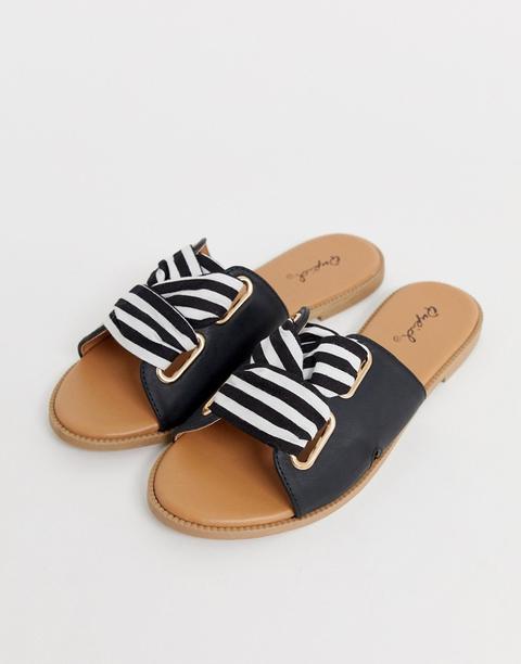 Qupid - Sandali A Sabot A Righe - Nero