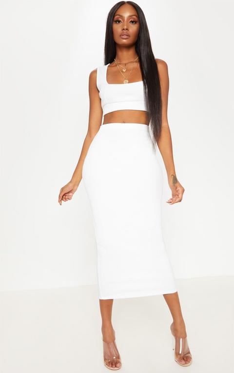 White Rib Midaxi Skirt