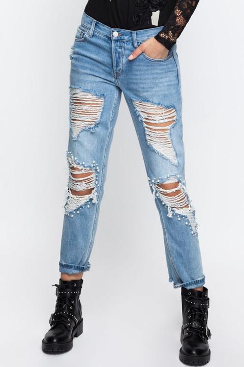 Jeans Boyfriend Destroyed Con Perle