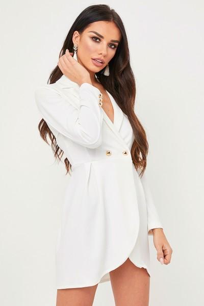 Erin White Longline Blazer Dress