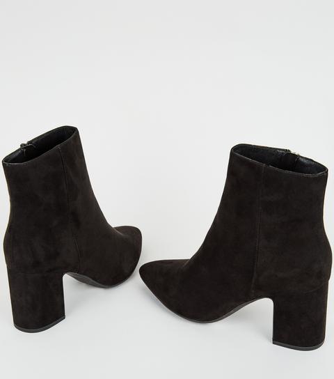 Black Suedette Pointed Block Heel Boots New Look Vegan