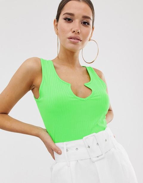 Boohoo Exclusive Ribbed Crop Top In Neon Green