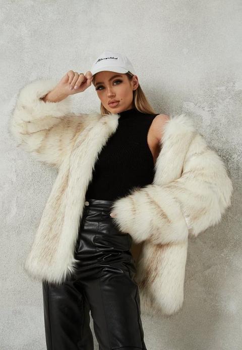 White Pelted Sleeve Faux Fur Coat, White