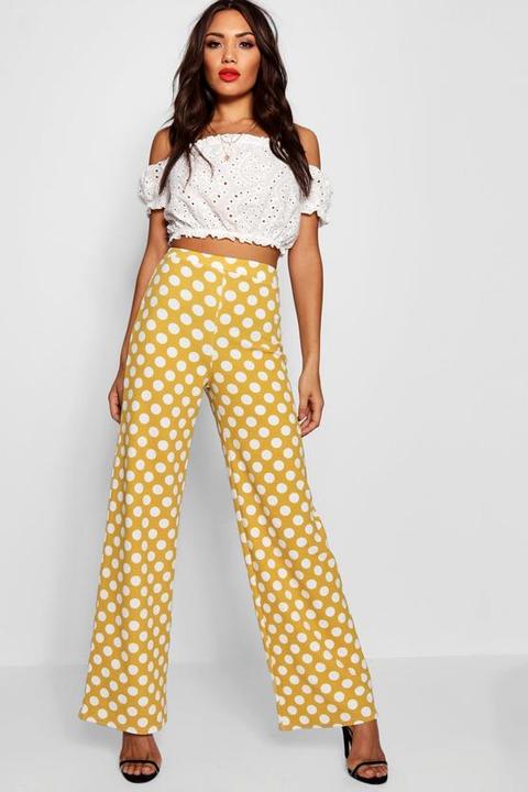 Polka Dot Crepe Wide Leg Trouser