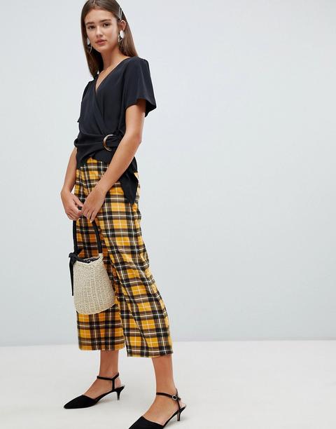 New Look - Pantaloni Cropped A Quadri Senape - Giallo