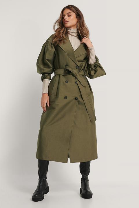 Na-kd Trend Trench Ceinturé À Manches Ballon - Green