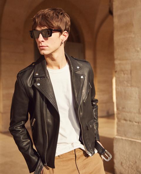 Blouson En Cuir Noir Façon Biker Avec Boucle Western