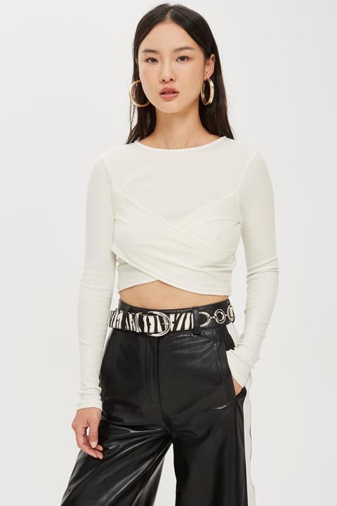 Womens Wrap Crop Top - Cream, Cream