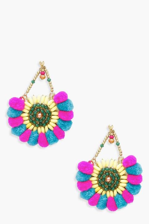 Pom Pom & Bead Statement Earrings