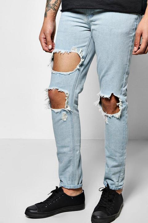 Skinny Fit Rigid Jeans With Open Rips