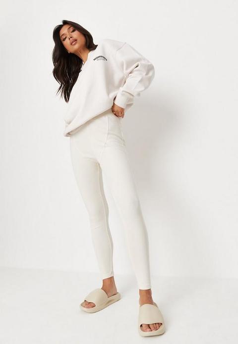 Cream Rib Boxer Seam Leggings, Cream