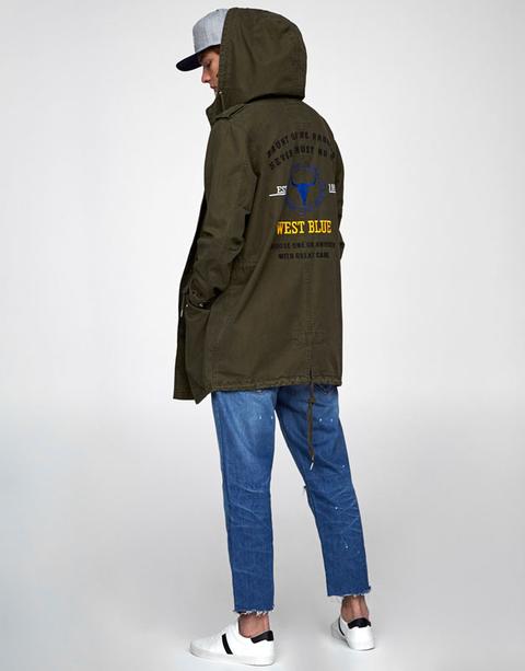 Parka Militar Parches Capucha