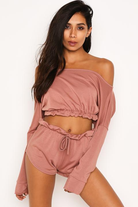 Pink Ruffle Crop Top & Shorts Loungewear Set