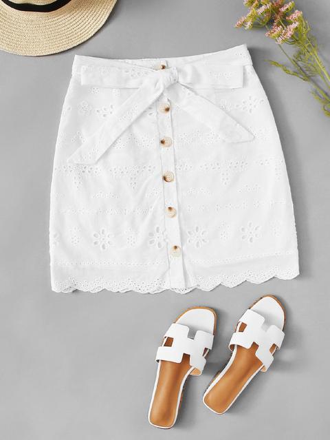 Elegante A Fiori Annodato Bianco Gonne