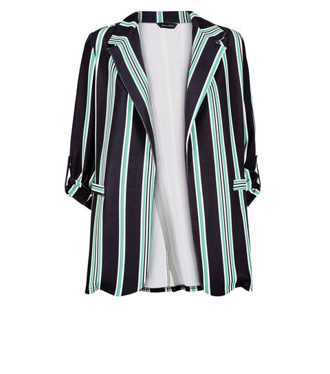 Black And Green Stripe Blazer New Look