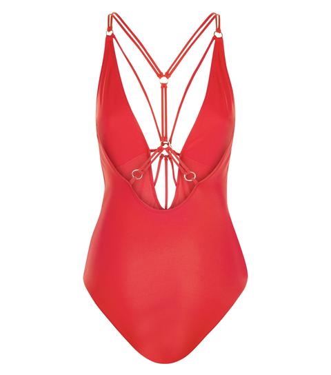 Red Ring Strappy Swimsuit New Look