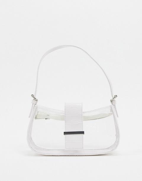 Asos Design Clear 90s Shoulder Bag With White Jumbo Croc Panels