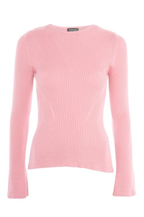 Womens Flute Sleeve Peplum Jumper - Pale Pink, Pale Pink