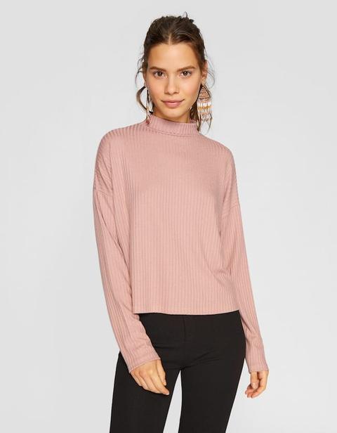 Cropped A Coste Con Collo Alto Rosa Carne