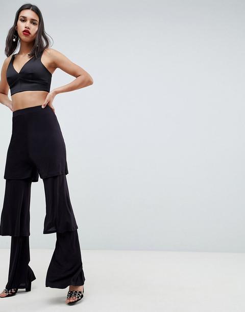 Asos Design - Pantaloni Con Balze A Volant - Nero