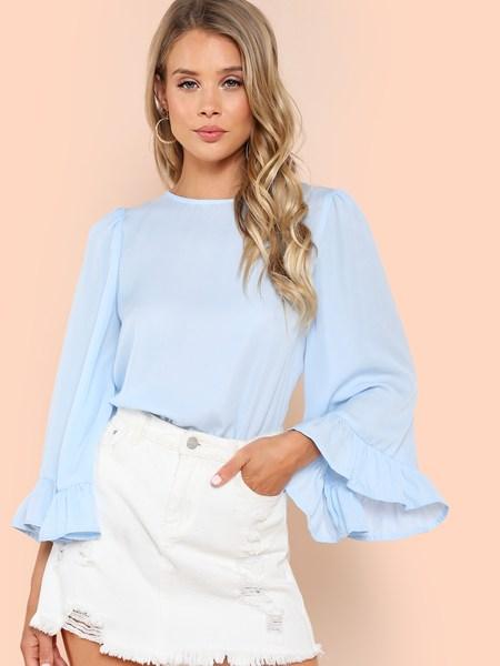 Blusa Con Volante En Las Mangas Y Abertura En La Espalda