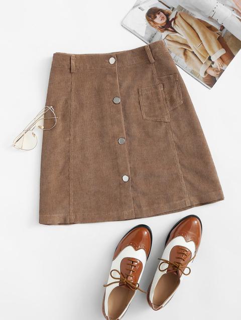 Single Breasted Pocket Corduroy Skirt