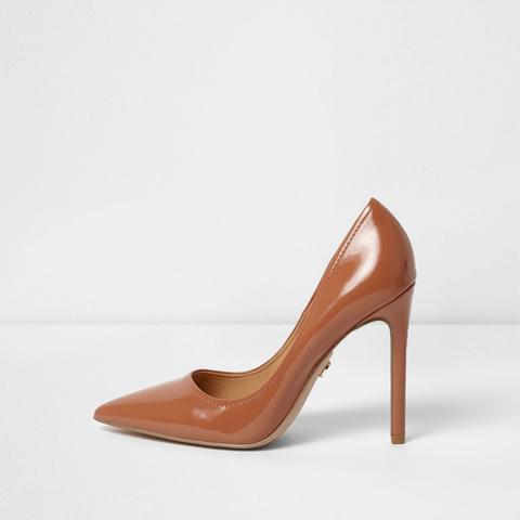 Tan Patent Wide Fit Court Shoes