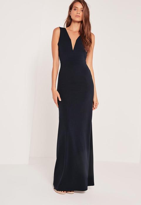 V Plunge Maxi Dress Navy, Navy