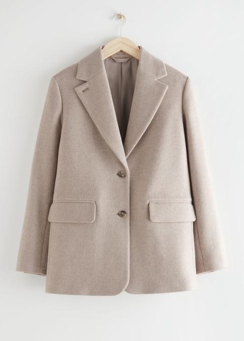 Oversized Wool Blazer - Beige