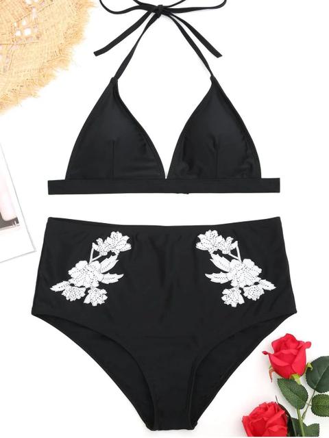 Conjunto De Bikini De Cintura Alta Acolchado Floral